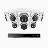 H800X - 4K 16 Kanal PoE Überwachungskamera-Set mit 8 Kameras, 1/1.8'' BSI Sensor, f/1.6 Aperture (0.003 Lux), alarmierung mit sirene und blitzlicht, 2CH 4K-Dekodierungsfunktion, personen- und fahrzeugerkennung, perimeterschutz